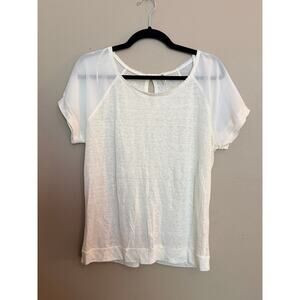 Willow & Clay Ivory Blouse Sheer Sleeve Keyhole Back Short Sleeve Women M